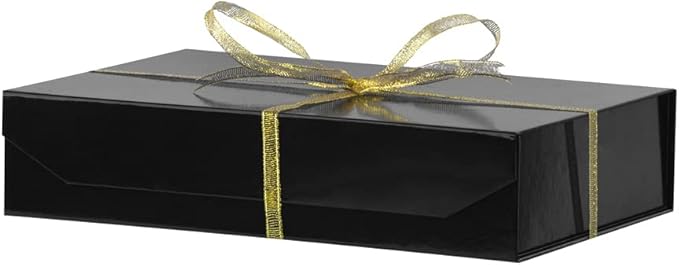 1 Pack Black Gift Boxes with Lids Small 12 x 8 x 2.7 Inches Clothes Gift Boxes for Presents Shirt Gift Boxes with Ribbon Magnetic Gift Boxes Bulk Cute Box for Packaging (Glossy Surface)-NeatNest