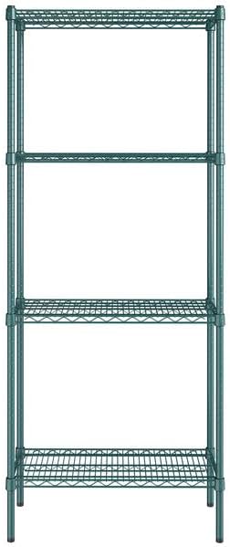 14" x 30" NSF Green Epoxy 4-Shelf Kit with 74" Posts, Heavy Duty Storage Shelving, Wire Shelving Kit, NSF Commercial Storage Rack Unit