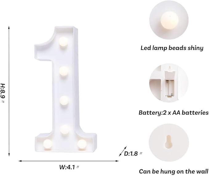 Foaky Decorative Led Marquee Light Up Number, Marquee Light Up Number Sign for Night Light Wedding Birthday Party Christmas Home Bar Decoration Number(1)-NeatNest
