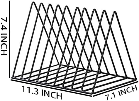 Black Metal Vinyl Record Holder,Vertical Record Player Holder,File Organizer for Desk,Desktop File Sorters,Paper Organizer and Record Holder Stand,Triangle Upright 9 Lattice Vinyl Rack Stand,1Pack-NeatNest