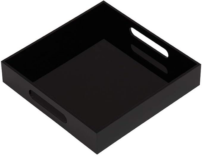 Glossy Black Sturdy Acrylic Serving Tray with Handles-10x10Inch-Serving Coffee,Food,Breakfast,Butler-Kitchen Countertop Tray-Makeup Drawer Organizer-Vanity Table,Ottoman Tray-Decorative Tray-NeatNest