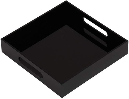 Glossy Black Sturdy Acrylic Serving Tray with Handles-10x10Inch-Serving Coffee,Food,Breakfast,Butler-Kitchen Countertop Tray-Makeup Drawer Organizer-Vanity Table,Ottoman Tray-Decorative Tray-NeatNest