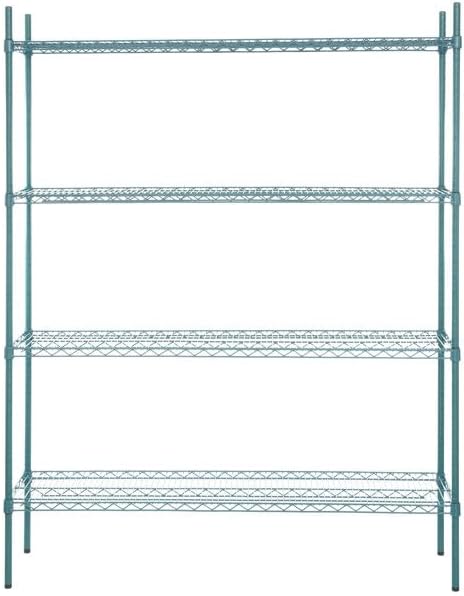 14" x 60" NSF Green Epoxy 4-Shelf Kit with 74" Posts, Heavy Duty Storage Shelving, Wire Shelving Kit, NSF Commercial Storage Rack Unit