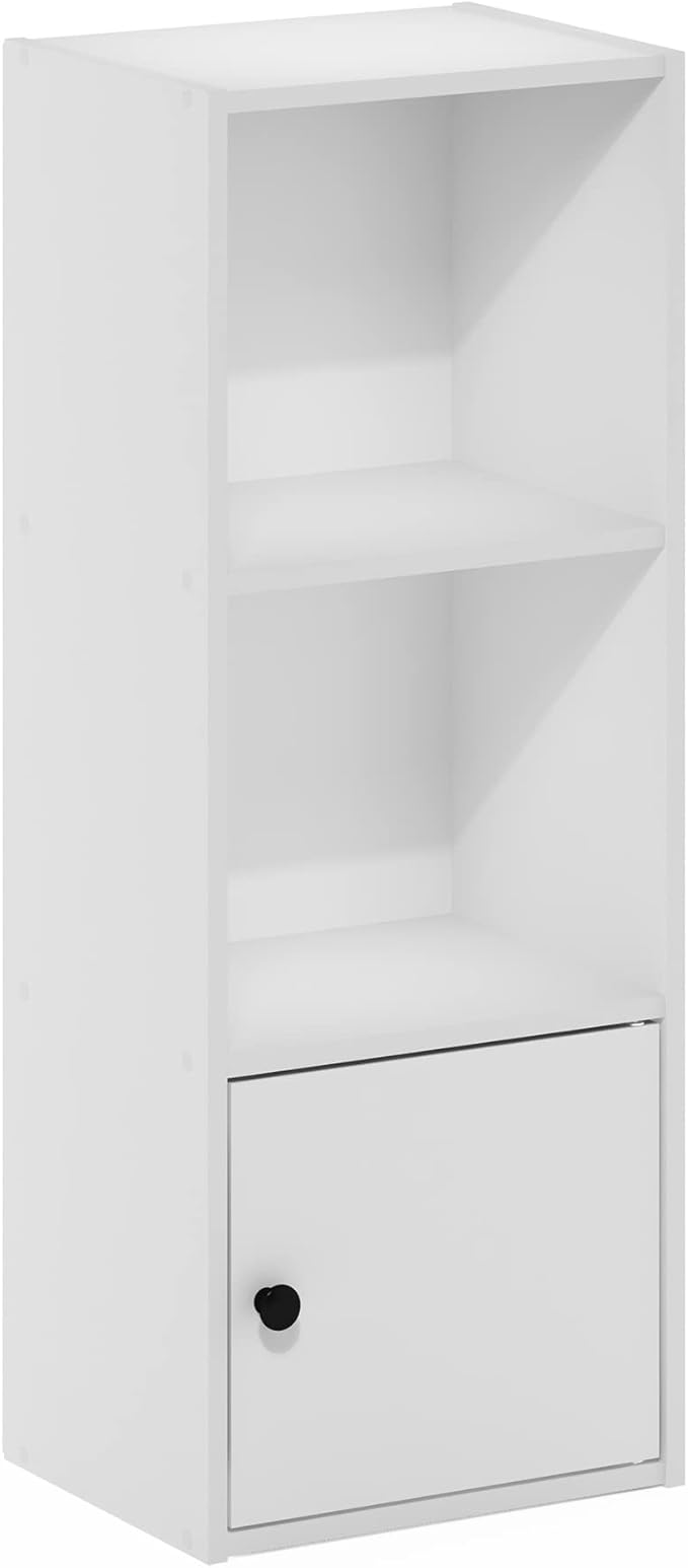 Furinno Luder Shelf Bookcase with 1 Door Storage Cabinet, White-NeatNest