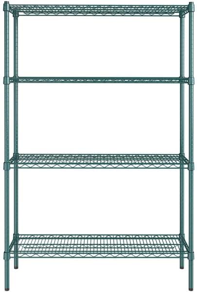 14" x 42" NSF Green Epoxy 4-Shelf Kit with 64" Posts, Heavy Duty Storage Shelving, Wire Shelving Kit, NSF Commercial Storage Rack Unit