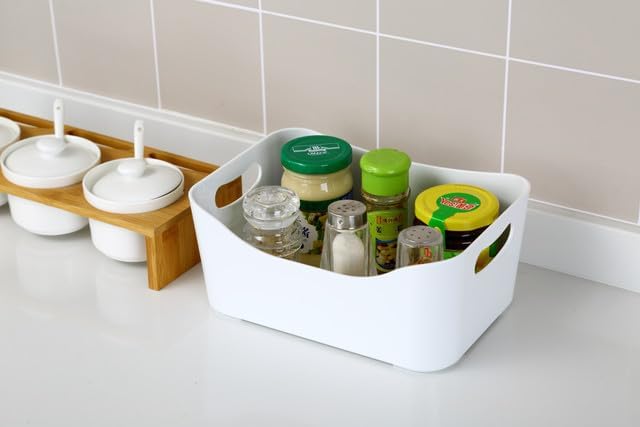 YBM HOME Storage Bins - Open Plastic Organizers and Storage Basket for Kitchen Pantry Organization, Under Sink Bathroom Storage, Toy Baskets, Food Storage Box Containers (Small - 6 Pack, White)