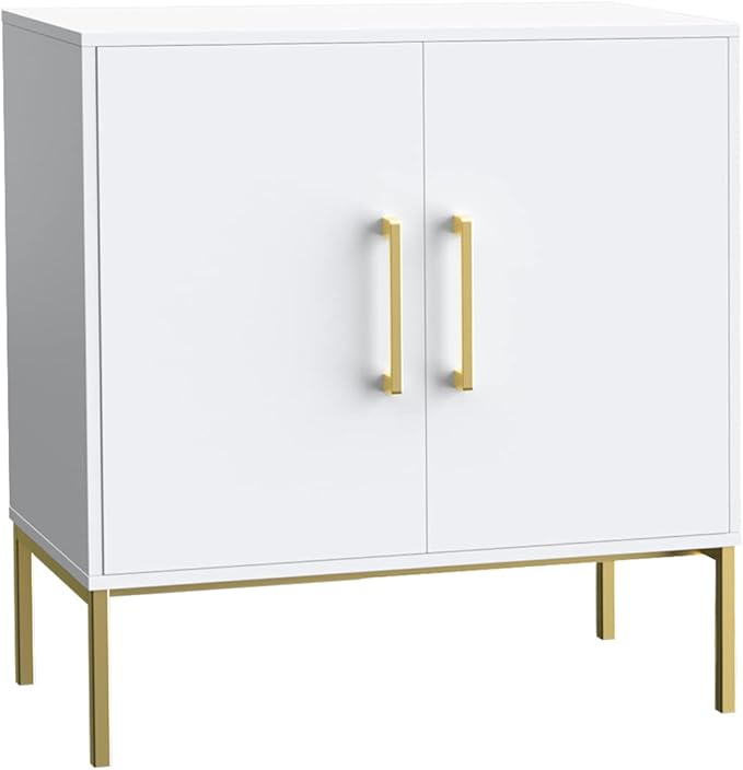 JOZZBY Buffet Sideboard Cabinet with Storage, Modern Wooden Cabinet with Adjustable Shelves, White and Gold Cabinets for Living Room, Kitchen, Hallway