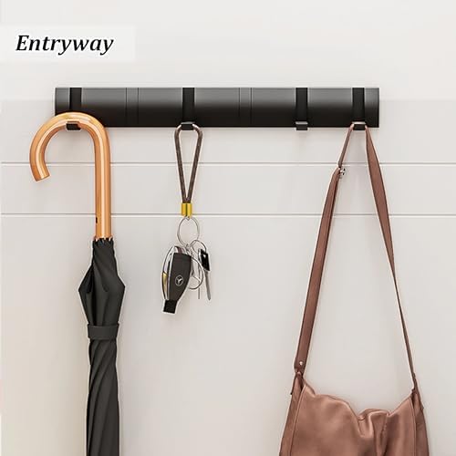 Black Wall Coat Rack with 6 Hooks, 19.1 Inch Waterproof Heavy Duty Coat Hooks, Folding Hideaway Towel Hanger Hooks for Entryway, Door, Bathroom, Bedroom-NeatNest