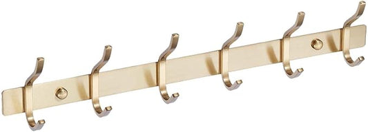 AZW Coat Rack Wall Mount,Heavy Duty Stainless Steel Metal Coat Hooks Hanging for Robes Bags Keys Hat Clothes and Bathroom Door Towels Hanger(Brusshed Brass Gold 6 Hooks)-NeatNest