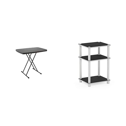 Iceberg IndestrucTable Too 1200 Series, Personal Folding Table, Charcoal, 20” W x 30” & Furinno Just 3-Tier Turn-N-Tube End Table, 1-Pack, White/White-NeatNest