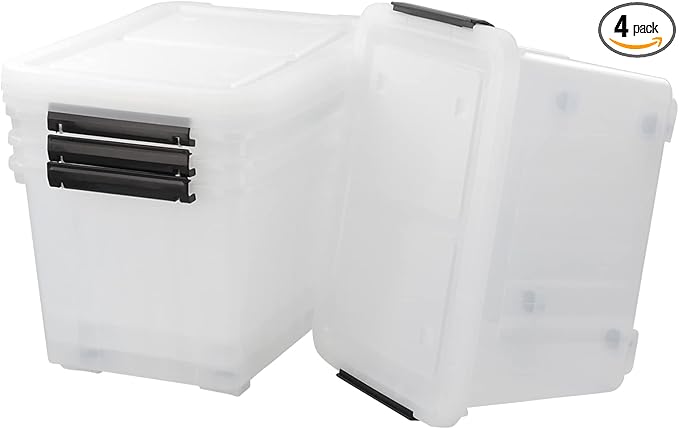 Bringer 4-Pack 30 L Clear Plastic Storage Box, Large Wheeled Storage Bin with lid-NeatNest