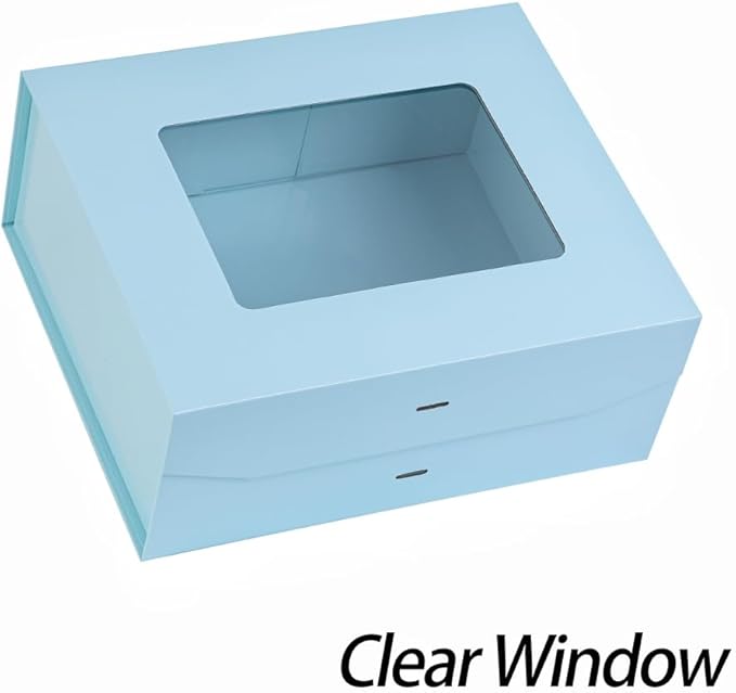 Blue Gift Box for Presents with Ribbon 13.2x11x5.3 Inches Clear Gift Box with Window Magnetic Closure Gift Boxes with Lids-NeatNest