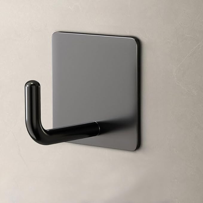 Adhesive Hooks for Hanging, Self-Adhesive Wall Hook for Key Hat Coat, No Drill Stick on Bathroom Towel Hooks, Shower Kitchen Door Home Outdoor 8 Pack, Black