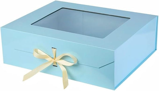 Extra Large Blue Gift Box for Presents with Ribbon 19x16x6 Inches Clear Gift Box with Window Magnetic Closure Gift Boxes with Lids-NeatNest