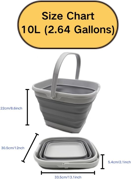 SAMMART 10L (2.6 Gallon) Collapsible Rectangular Handy Bucket (Grey, 1)-NeatNest