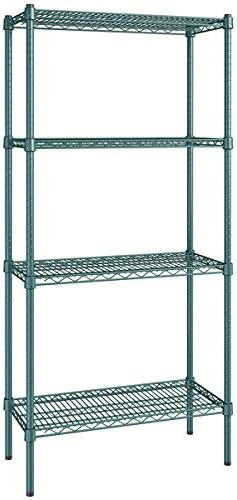 14" x 30" NSF Green Epoxy 4-Shelf Kit with 64" Posts, Heavy Duty Storage Shelving, Wire Shelving Kit, NSF Commercial Storage Rack Unit
