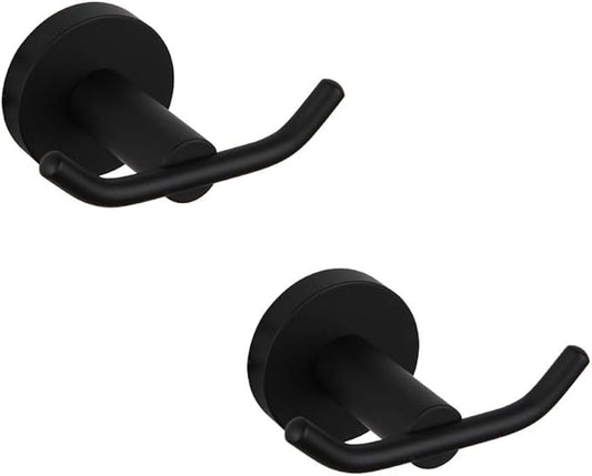 GERZ Bathroom Matte Black Coat Hook SUS 304 Stainless Steel Double Towel/Robe Clothes Hook for Bath Kitchen Modern Hotel Style Wall Mounted 2 Pack AG61908-2BK