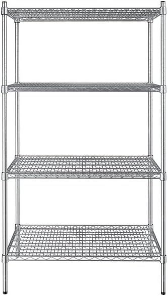 24" x 36" NSF Stainless Steel 4-Shelf Kit with 64" Posts, Heavy Duty Storage Shelving, Wire Shelving Kit, NSF Commercial Storage Rack Unit