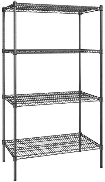 21" x 36" NSF Black Epoxy 4-Shelf Kit with 64" Posts, Heavy Duty Storage Shelving, Wire Shelving Kit, NSF Commercial Storage Rack Unit