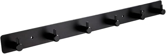 Adhesive Bathroom Black Hook Rail, 6 Matte Black Wall Key Hooks Rack Hanger Towel Robe Stick Door Hooks for Bathroom Toilet Entryway Hallway Kitchen Wall Mounted