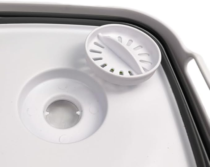 SAMMART 10L (2.64 Gallon) Collapsible Dishpan with Draining Plug-Foldable Washing Basin-Portable Dish Washing Tub-Space Saving Kitchen Storage Tray for Camping & RV (1, White/Steel Grey)