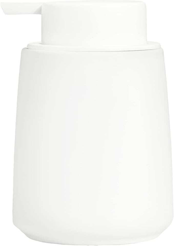 12Oz White Soap Dispenser - Modern Ceramic Lotion Hand Soap Dispenser with Easy-to-Press White Pump, Reusable and Refillable Liquid Dish Soap Dispenser for Bathroom, Kitchen (Rubber Paint)-NeatNest