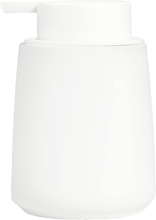 12Oz White Soap Dispenser - Modern Ceramic Lotion Hand Soap Dispenser with Easy-to-Press White Pump, Reusable and Refillable Liquid Dish Soap Dispenser for Bathroom, Kitchen (Rubber Paint)-NeatNest