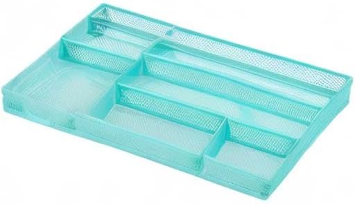 Annova Desk Drawer Organizer Tray for Office Organization - Metal Mesh - Storage Tray with Dividers for Pens, Desktop Accessories, Bathroom, Kitchen, Makeup and Office Supplies (Small, Turquoise)-NeatNest