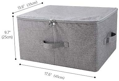 Folding Storage Box with Zip Lid and Handles, Rigid Storage Baskets With Linen Fabric& Plastic Board, Closet Shelf Drawers,Dark Gray, 2 pcs-NeatNest