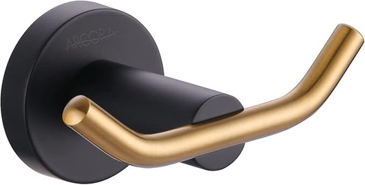 ARCORA Towel Hooks Black and Gold, SUS 304 Stainless Steel Wall Hooks, Heavy Duty Robe Hooks 1 Pack, Bathroom Towel Hooks for Wall