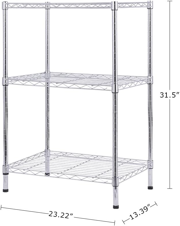 BNSPLY 3 Tier Wire Shelving Unit, Adjustable Wire Rack, Metal Storage Shelves for Kitchen, Pantry, Laundry, Bathroom, Closet (13.5" D x 23" W x 31.5" H, Chrome)-NeatNest