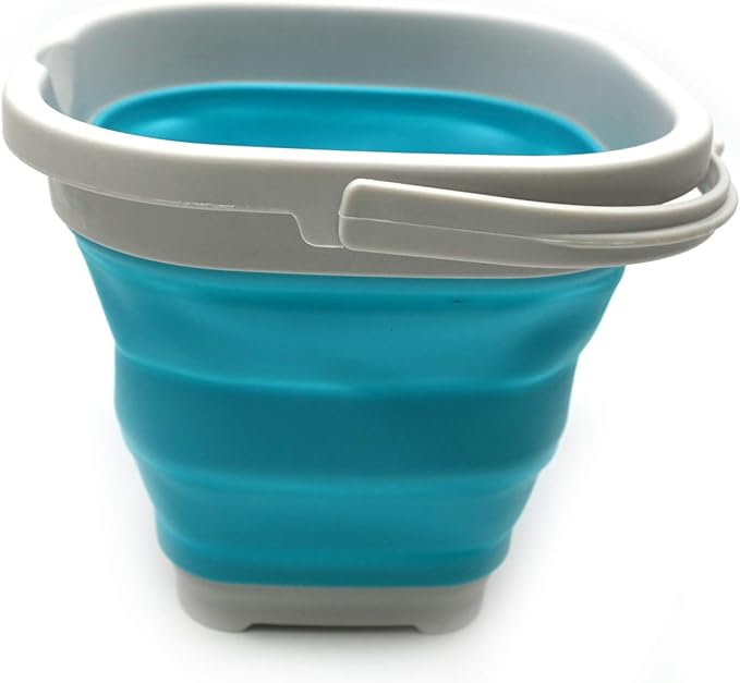 SAMMART 2.6L (0.68 Gallon) Super Mini Sqare Collapsible Plastic Bucket - Foldable Square Tub - Portable Fishing Water Pail - Space Saving Outdoor Waterpot (1, Grey/Bright Blue)-NeatNest