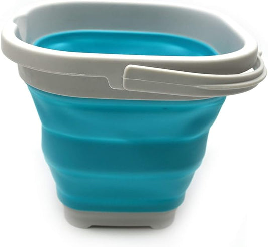 SAMMART 2.6L (0.68 Gallon) Super Mini Sqare Collapsible Plastic Bucket - Foldable Square Tub - Portable Fishing Water Pail - Space Saving Outdoor Waterpot (1, Grey/Bright Blue)-NeatNest