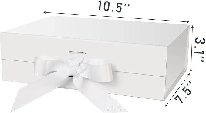 Gift Box with Lid for Presents 10.5x7.5x3.1 Inches with Ribbon and Magnetic Closure(1-Pack) (White)-NeatNest