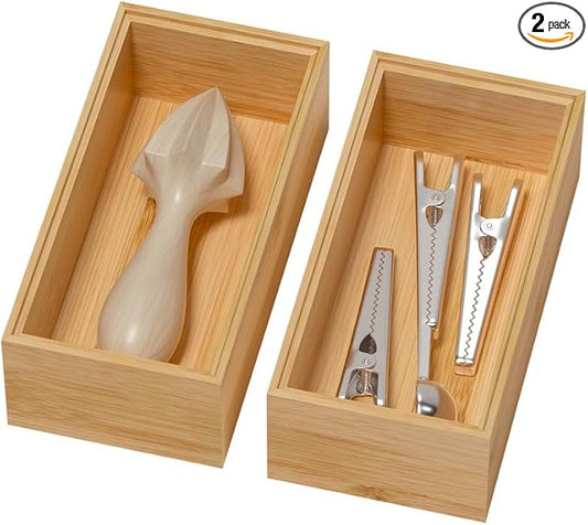 Bamboo Drawer Organizer, Small Silverware Organizer for Kitchen Drawer, Stackable Utensil Tray, 2 Pcs Flatware Organizer, Bamboo 6" x 3" x 2" (Outer), 5.3" x 2.3" x 1.77" (Inner)-NeatNest