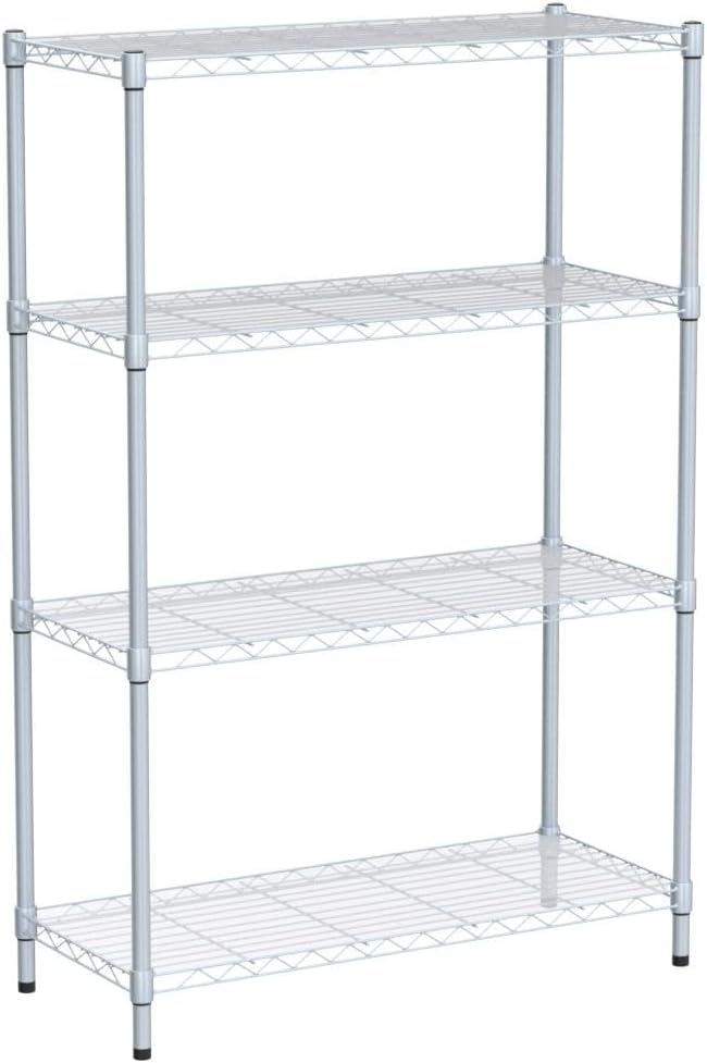 CAPHAUS NSF Adjustable Shelves Metal Wire Shelving Unit w/Liners, Kitchen Storage Shelving, Metal Steel Storage Shelving, Garage Shelving Storage Organizer, Utility Shelf, 4-Tier No Wheels, Silver-NeatNest