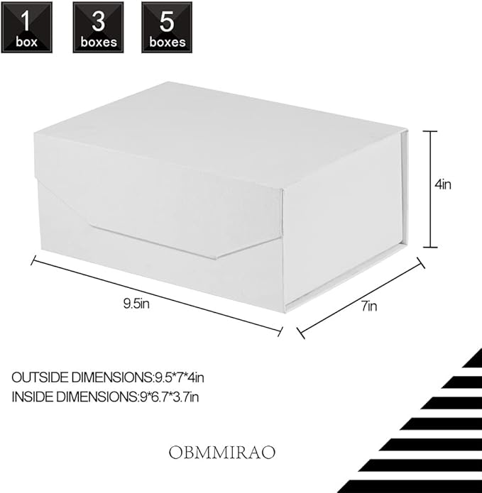 5PCS White Gift Box 9.5x7x4 Inches, Sturdy Gift Box with Lid for Gift Packaging, Foldable Magnetic Closure Storage Boxes Rectangle Collapsible Box (White/5PCS)-NeatNest
