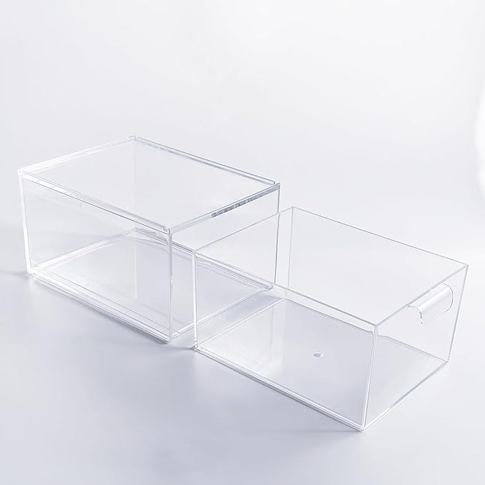 2 Pack Clear Stackable Makeup Organizer, Acrylic Bathroom Storage Drawers with Handles for Vanity, Kitchen Cabinets, Undersink, Pantry, Home Organization and Storage-NeatNest