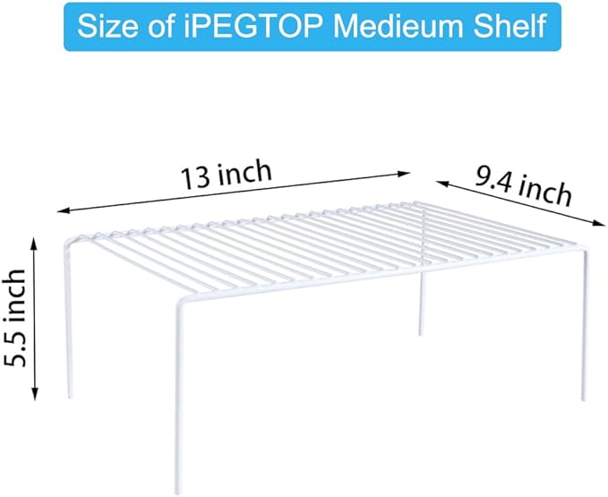 iPEGTOP Set of 2 Kitchen Cabinet Shelf Organizer, Medium (13 x 9.4 Inch) Bathroom Cabinet Organization Wire Shelf Rack, Rustproof Storage Space Saver Shelves for Countertops Pantries Utensils -White-NeatNest