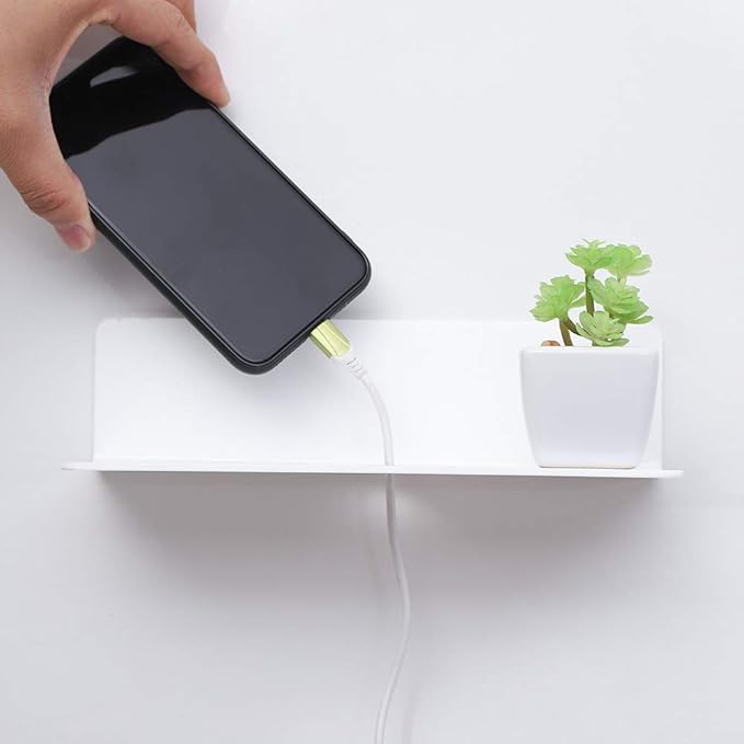 IEEK 9 Inch Acrylic Floating Shelves Set of 4,Small Wall Display Shelf for Bluetooth Speakers/Security Cameras/Nintendo Switch/Action Figures,Damage-Free Wall Shelves Stick-On Shelf,White-NeatNest