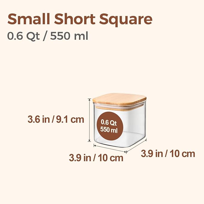 ComSaf 0.6 Qt Glass Food Storage Jars Set of 6, Clear Storage Containers with Airtight Lids, Pantry Organization Jar, Spice Jar, Blooming Tea, Coffee and Sugar Container, Canister Set for Kitchen-NeatNest