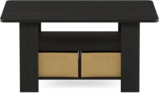 Furinno Andrey Coffee Table with Bin Drawer, Dark Espresso/Brown-NeatNest