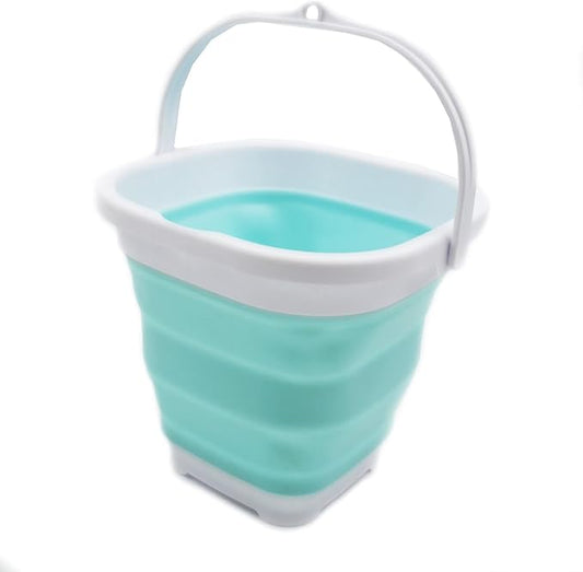 SAMMART 2.6L (0.68 Gallon) Super Mini Sqare Collapsible Plastic Bucket - Foldable Square Tub - Portable Fishing Water Pail - Space Saving Outdoor Waterpot (1, White/Lake Green)-NeatNest