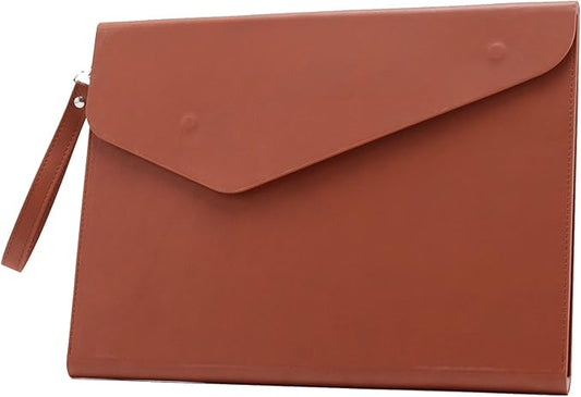 Enyuwlcm PU A4 Leather File Folder Document Holder Folder Stylish Portfolio Envelope Case with Strap and Invisible Magnetic Closure (Brown)