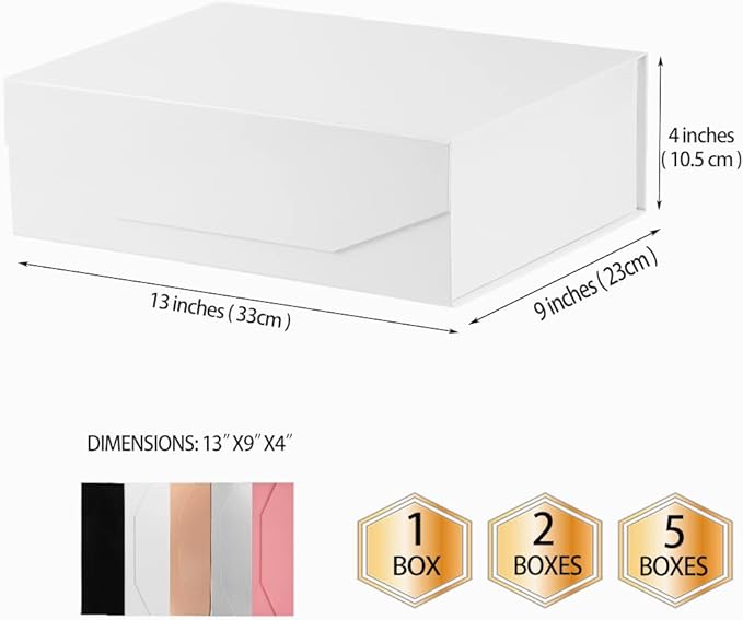 1Pcs 13x9x4 Inches White Gift Boxes with Lids for Presents Magnetic gift box large Gift Box for Bridesmaid Proposal，Groomsman (Glossy White)-NeatNest