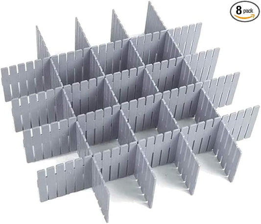 8pcs DIY Plastic Drawer Organizer Adjustable Drawer Dividers for Home Tidy Closet, Socks, Underwear, Office School Supplies, Kitchen Utensil Tools (Grey)-NeatNest