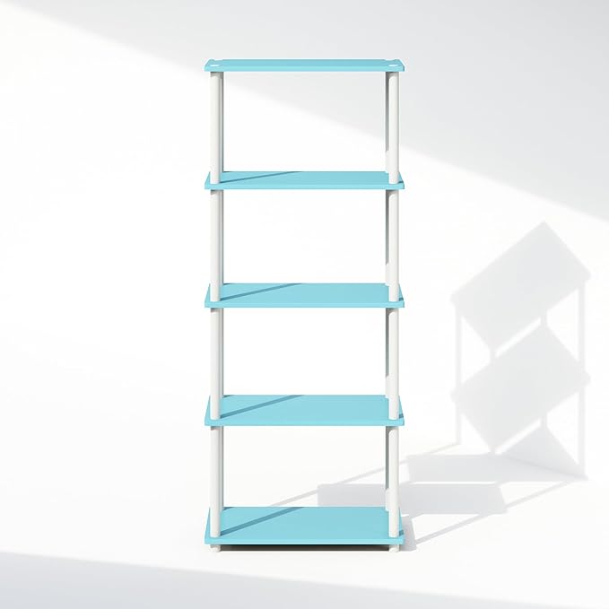 Furinno Turn-N-Tube 5-Tier Multipurpose Compact Bookcase, Light Blue/White-NeatNest