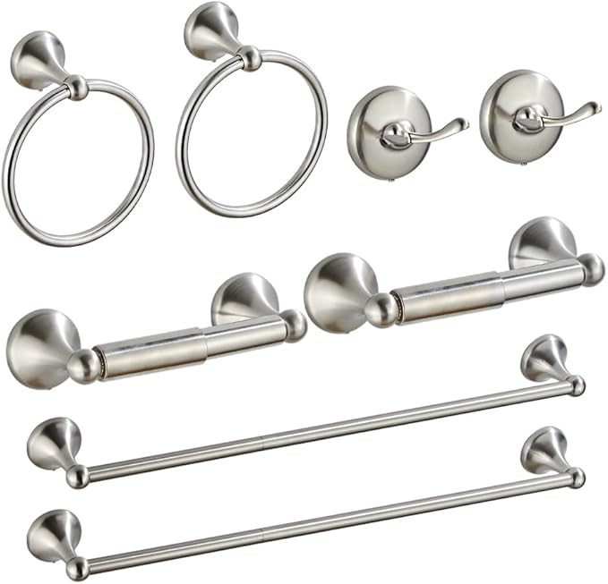 8 Piece Bathroom Accessory Set(Adjustable Towel Bar, Towel Ring, Toilet Paper Holder,Towel Hook), Wall Mounted Bathroom Hardware Accessories Set,Brushed Nickel