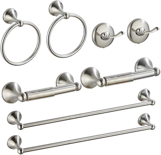 8 Piece Bathroom Accessory Set(Adjustable Towel Bar, Towel Ring, Toilet Paper Holder,Towel Hook), Wall Mounted Bathroom Hardware Accessories Set,Brushed Nickel