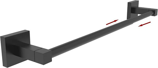 RUACQ Adjustable Towel Bar 13.8 to 24 inch,Square Base Single Towel Racks for Bathroom,Stainless Steel Towel Holder Wall Mounted,Sturdy and Rustproof(Matte Black)